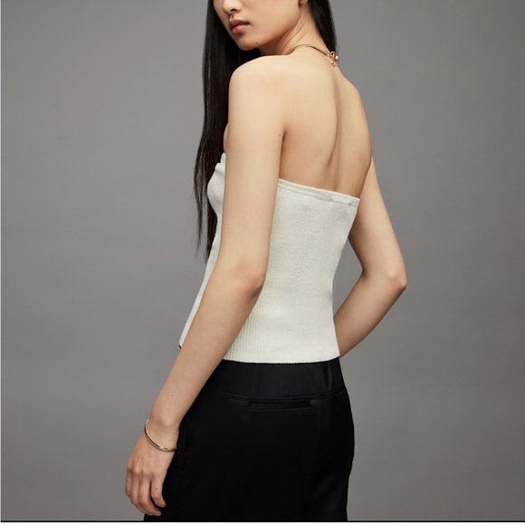 NWT AllSaints Loleatta Rib Chalk White/Silver Strapless Top - Size Medium - Picture 4 of 5